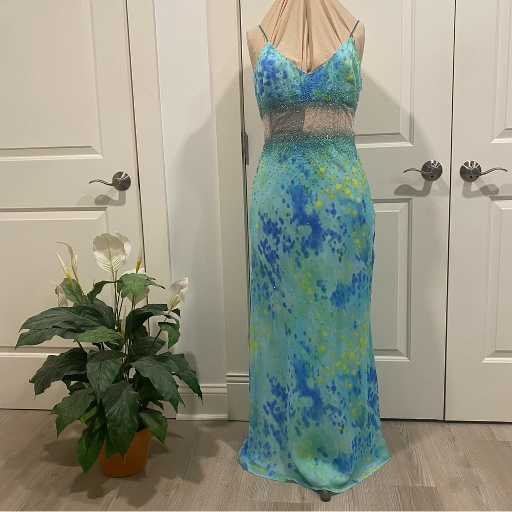 Vintage Gilar Evening Gown with See-Through Midriff, Size 8